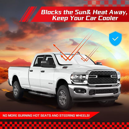 ARISMOTOR Windshield Sun Shade for Dodge RAM 2500 3500 2010-2025 2026, Custom Fit Foldable Front Window Sunshade Sun Visor Protector, Block UV Rays Keep Your Car Cooler