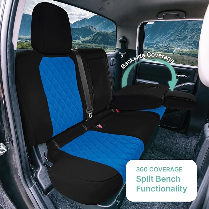 FH Group Custom Fit Car Seat Covers Specifically Made for 2022-2026 Nissan Frontier, Rear Set Blue Ultraflex Neoprene Waterproof Automotive Seat Covers for Pickup Truck, Nissan Accessories