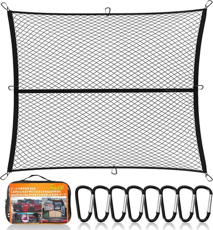 Heavy Duty Cargo Net for Pickup Truck Bed - 4' x 4' Stretches to 8' x 8' - Sturdy Latex Bungee Net Mesh - Truck Bed Accessories for Dodge RAM, Ford, Chevy, Toyota