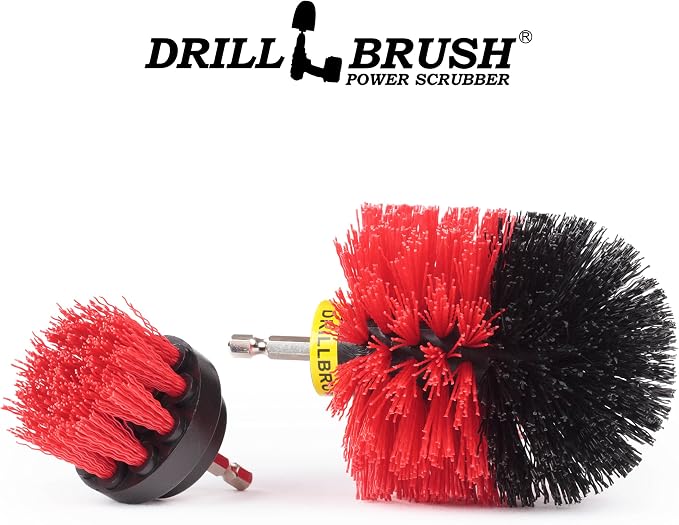 2 Piece Red Stiff Brush Cleaning Set - Outdoor Cleaning Brush Sets - Home Siding Cleaning Brush - Masonry Brick and Stone Cleaning Tools - Deck and Patio Scrubbers - Gutter Cleaning Outdoor Brush Set