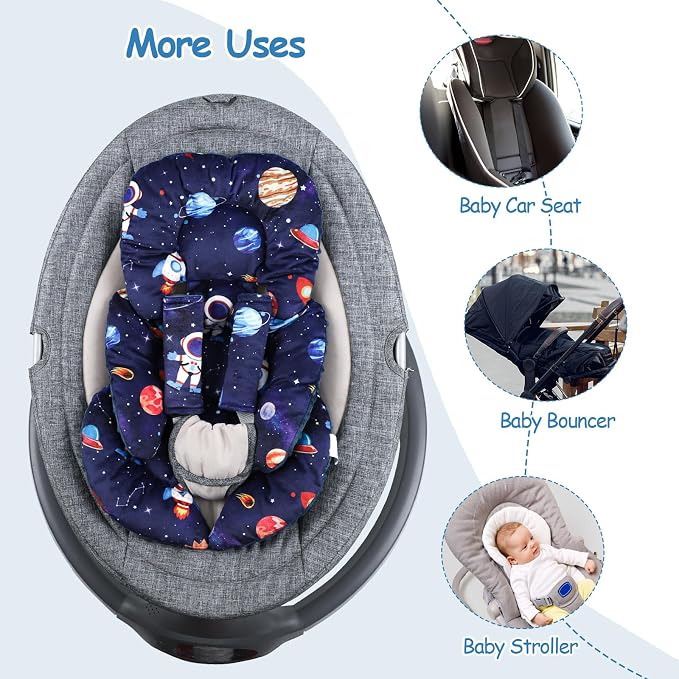 SWESEN Infant Car Seat Insert with 2 Strap Pads, Super Soft Carseat Head and Body Support for Baby Boys and Girls, Reversible Newborn Car Seat Insert Cushion for Strollers, Bouncers, Space
