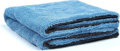Greenfound 1000GSM Car Drying Towel 18"x24", Edgeless Double Twist Pile, Ultra Absorbent Microfiber Towel, Scratch-Free Lint-Free Streak-Free for Auto Detailing & Car Wash – Blue&Grey