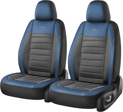 Coverado Car Seat Covers Front Seats, Luxury Leather Car Seat Covers, Automotive Mesh Seat Covers 2 Pack, Airbag-Compatible, Black Blue Seat Covers for SUV Sedan Truck