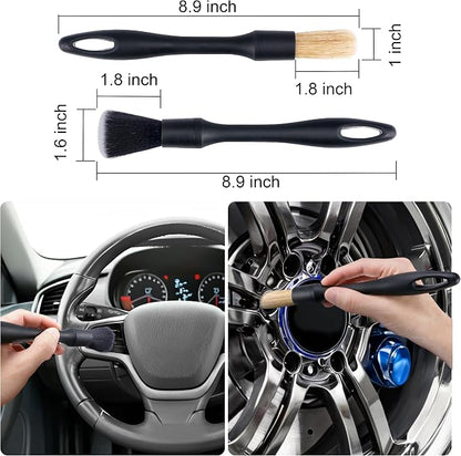 Large Tire Shine Applicator & Bendable Wheel Brush Set for Detailing Cleaning and Tire Shine,Automotive Tire Dressing Applicator Brush with Storage Stand for Tire Detailing & Car Wash Kit,Black-4pcs