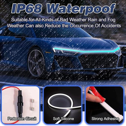 Car Hood Light Strip, 70 Inch LED Strip Lights for Car, Universal Engine Hood Guide Decorative Light Bar, 12V Flexible Headlight Waterproof Daytime Running Light for Cars, SUVs, Trucks (Ice Blue)