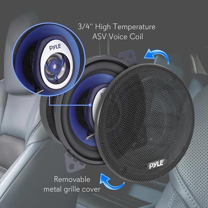 Pyle 4" Car Sound Speaker (Pair) - Upgraded Blue Poly Injection Cone 2-Way 180 Watt Peak w/ Non-fatiguing Butyl Rubber Surround 110 - 20Khz Frequency Response 4 Ohm & 3/4" ASV Voice Coil - PL42BL