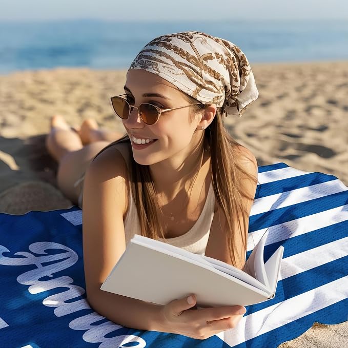 JML Personalized Beach Towel with Name, Custom Cabana Stripe Beach Towel, Customized Microfiber Pool Towel, Quick Dry & Absorbent Swim Towel for Adult,Mother's Day, Birthday, Summer Holiday,Vacation