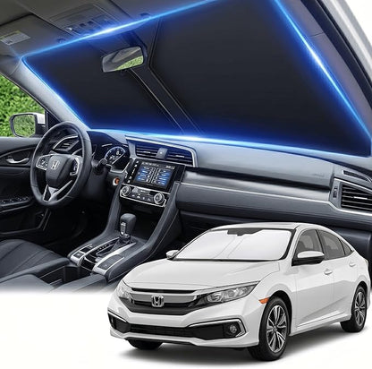 Windshield Sun Shade for Honda Civic 2016-2021 Accessories 4-Layer 240T Front Window Shade Custom Fit Civic Sun Visor Foldable Shade Blocks UV Rays