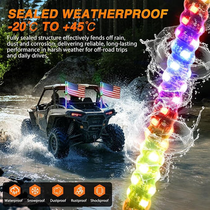 Nilight LED Whip Light 2PC 4FT Spiral RGB Antenna Whips with Spring Base, App/Remote Control DIY Chasing Patterns Brake & Reverse Turn Signal Lights for Side by Side ATV UTV RZR Can-Am Buggy Jeep