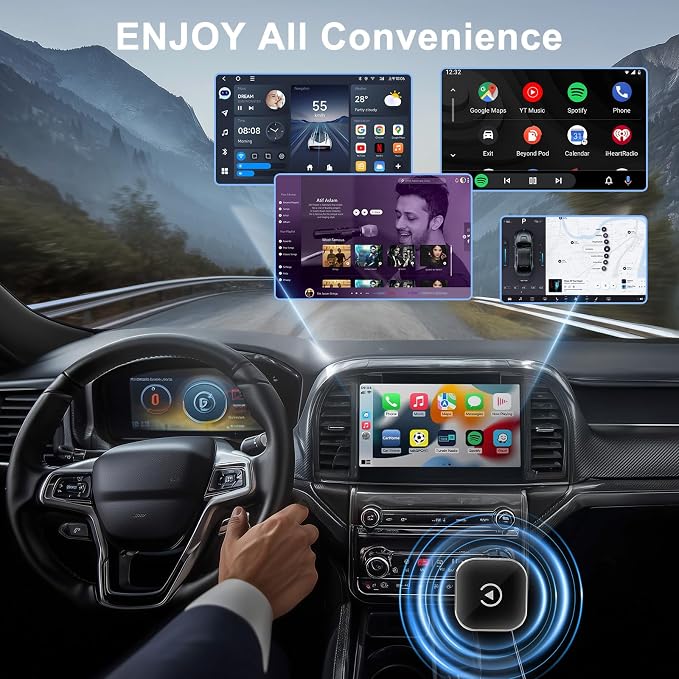 Wireless CarPlay Adapter Upgrade Wired CarPlay to Wireless for iPhone & Android, Support CarPlay & Android Auto 2 in 1,USB/Type C,Plug and Play Stable Connection for Cars with Built-in Wired Car Play