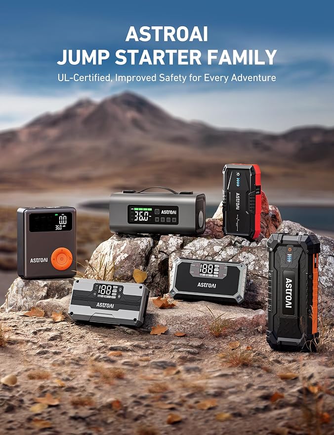 AstroAI S8 Car Battery Jump Starter, Car Jumper Starter Battery Pack for Up to 6.0L Gas & 3.0L Diesel Engines, 12V Portable Jump Box with 3 Modes Flashlight and Jumper Cable (Red)