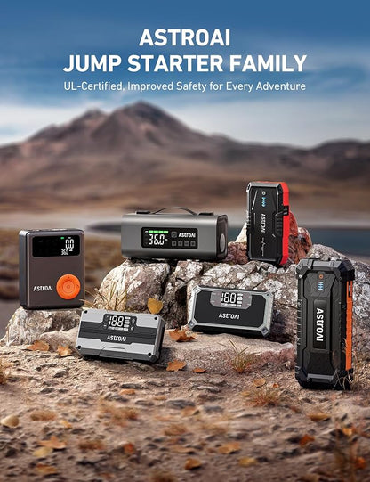 AstroAI S8 Car Battery Jump Starter, Car Jumper Starter Battery Pack for Up to 6.0L Gas & 3.0L Diesel Engines, 12V Portable Jump Box with 3 Modes Flashlight and Jumper Cable (Red)