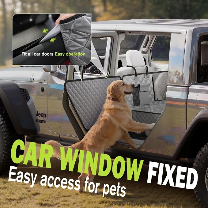 Pecute Back Seat Extender for Dogs 56.29 * 28.74 in, Car Window Fixing for Maximum Car Protection, Leather Fabric Dog Car Seat Cover for Back Seat, Waterproof, Scratch-Resistant, Support to 330 lbs