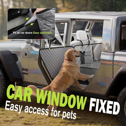 Pecute Back Seat Extender for Dogs 56.29 * 28.74 in, Car Window Fixing for Maximum Car Protection, Leather Fabric Dog Car Seat Cover for Back Seat, Waterproof, Scratch-Resistant, Support to 330 lbs