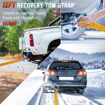 Roadside Emergency car kit for Vehicles, Car First Aid Emergency kit with Portable Air Compressor, Heavy Duty Jumper Cables, Tow Strap, Road Trip Essentials Safety kit, New Driver Gifts