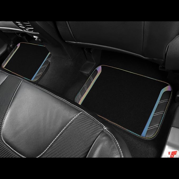CAR PASS Leather Steering Wheel Cover and Waterproof Car Floor Mats,Microfiber Universal Car Combo Fit for 95% Sedan,SUV,Cars,14.5-15inch Sporty Anti-Slip Safety Comfortable Design(Black＆Reflective)