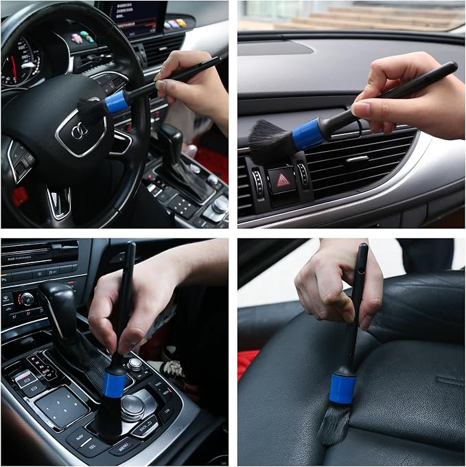 HMPLL 10pcs Detailing Brush Set, Multi-Purpose Car Detailing Brushes for Cleaning Car Interior, Exterior, Engine, Leather, Including 5 car Cleaning Brush, 3 Wire Brush, 2 Air Vent Brush,Blue