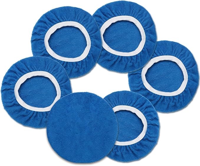 6 PCS Car Buffing Pads for 9-10 Inch Orbital Polisher, Microfiber Polishing Pad Buffer Polisher Bonnets, 9-10 Inch Polishing Pads Cover Waxing Pads for Car Detailing (Blue)