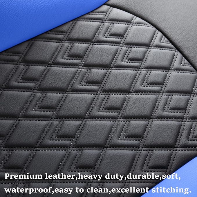 JOJOBAY Chevy Silverado Seat Covers,Leather Seat Covers for GMC Sierra,Custom Fit 2007-2026 1500 2500HD 3500HD Crew Double Extended Regular Cab,LT LZT RST Trail Boss(Front Pair,Black Blue)