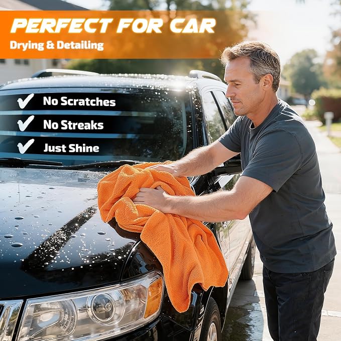 SMINDER 2-Pack 1200 GSM Car Drying Towels – Microfiber Towels for Cars (36" x 24"), Ultra-Absorbent, Streak-Free, Scratch-Free, No Water Spots, Double-Twist Pile & Edgeless Design(Orange)