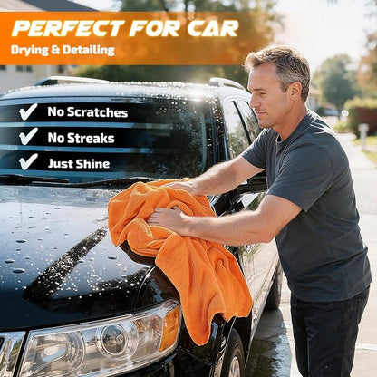 SMINDER 2-Pack 1200 GSM Car Drying Towels – Microfiber Towels for Cars (36" x 24"), Ultra-Absorbent, Streak-Free, Scratch-Free, No Water Spots, Double-Twist Pile & Edgeless Design(Orange)