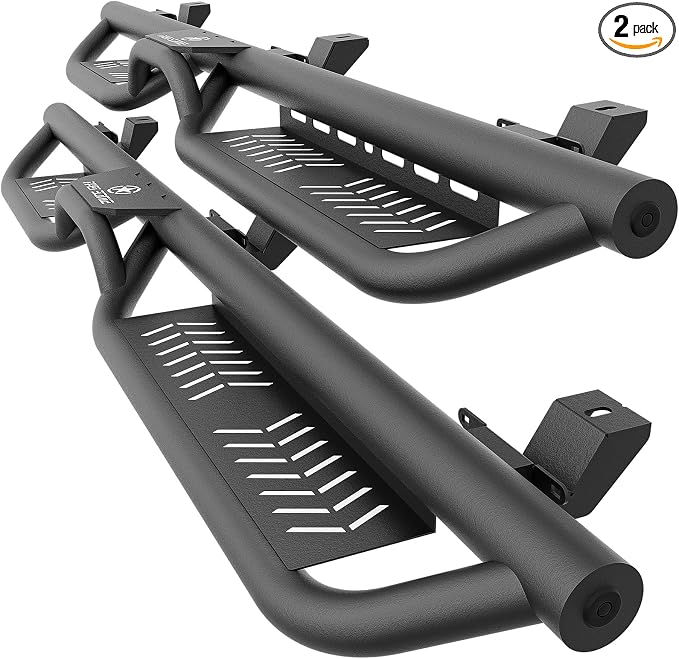 Running Boards Compatible with 2018-2026 Jeep Wrangler JL JLU Unlimited 4 Doors, Heavy-Duty Steel Nerf Bars Two Stairs Design Side Steps Bolt-on Step Plates Rock Sliders Rail