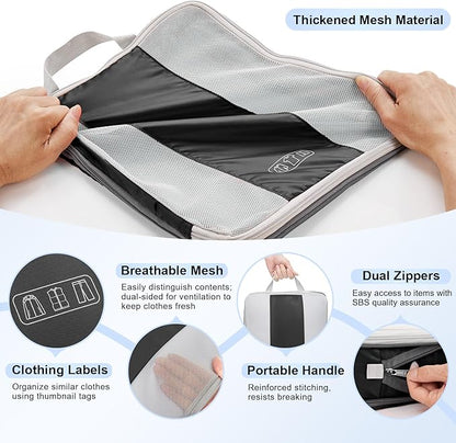 OlarHike 8 Set Compression Packing Cubes for Travel Essentials,Compressible Expandable Space Saver Bags for Organizing Clothes,Luggage Suitcase Garment Bags with Over 1000 pcs Mesh Holes(Black)