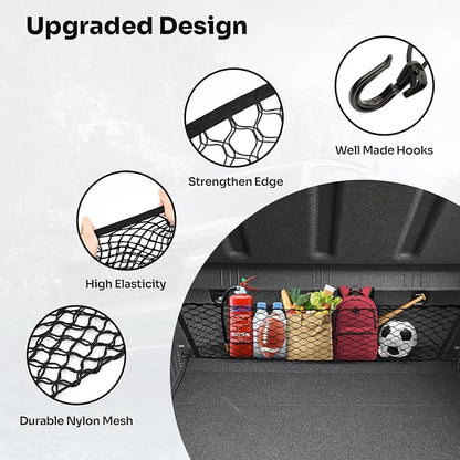 Canvcle Trunk Cargo Net for 2024-2026 Hyundai Kona Accessories Envelope Style Mesh Trunk Net Organizer and Storage Stretchable Adjustable Elastic Nylon Rear Cargo Netting with Hooks