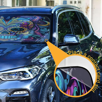 Windshield Sun Shade Sugar Skull Front Window Block UV Shades Visor Reflective Retractable for Car SUV Trucks