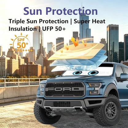 Gven Windshield Sun Shade Compatible with Ford F150 2021-2024 2025 2026 (Lariat, King Ranch, Platinum, XL XLT Limited Raptor) Accessories Car Shades Front Windshield UV Heat Protector (F150)