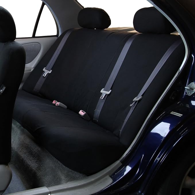 FH Group Stylish Full Set Car Set Covers Front Set and Rear Split Function, Airbag Compatible – Universal Fit for Cars Trucks & SUVs (Solid Black)