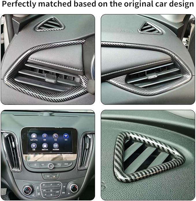 Car Center Console Air Conditioning Air Vent Outlet Trim Cover Kit for Chevrolet Chevy Malibu 2016-2024, ABS Dashboard Side A/C Air Vent Frame Panel Protective Cover Interior Decorative Accessories