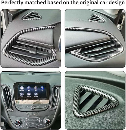 Car Center Console Air Conditioning Air Vent Outlet Trim Cover Kit for Chevrolet Chevy Malibu 2016-2024, ABS Dashboard Side A/C Air Vent Frame Panel Protective Cover Interior Decorative Accessories