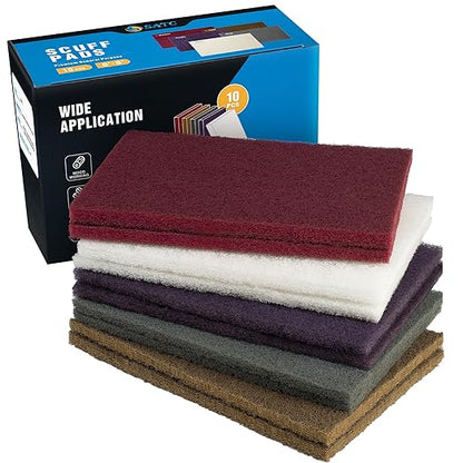 S SATC 6" x 9" 10 Pack General Purpose Scuff Pads,2 Each Maroon,Gray,Gold,Purple and White Scuff Pads for Scuffing,Scouring,Sanding,Paint Primer Prep Adhesion Scratch for Automotive Restoration