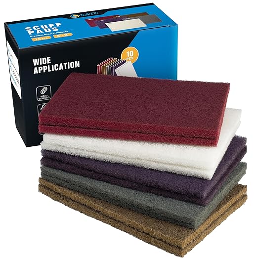 S SATC 6" x 9" 10 Pack General Purpose Scuff Pads,2 Each Maroon,Gray,Gold,Purple and White Scuff Pads for Scuffing,Scouring,Sanding,Paint Primer Prep Adhesion Scratch for Automotive Restoration