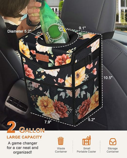 Pritent Car Trash Can with Lid, Cute Leakproof Car Trash Garbage Bag Hanging Vehicle Trash Bin Small Portable Automotive Garbage Cans Organizer for Back/Front Seat/Console(Trapezoid,Rose)