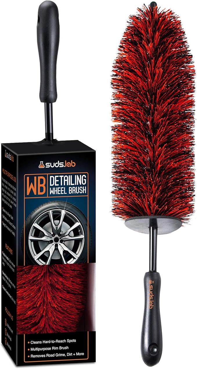Suds Lab WB Premium Detailing Wheel Brush for All Vehicle Types – 17.7" Ultra-Soft and Scratch-Free Reusable Rim, Wheel, and Tire Brush for Deep Cleaning