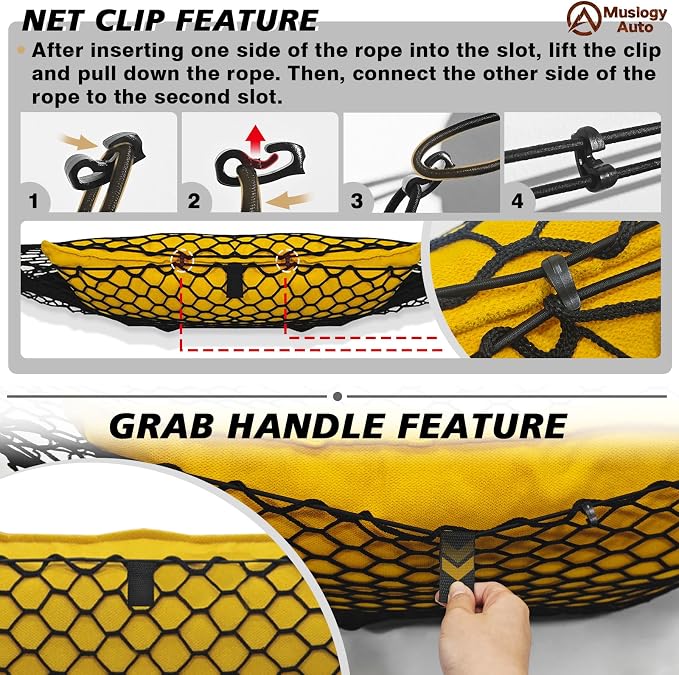 Muslogy Truck Bed Cargo Net Trunk Netting Compatible with 2025 2026 Toyota 4Runner Accessories, Pickup Cargo Organizer SUV Sedan Storage Net w/Heavy Duty Carabiners