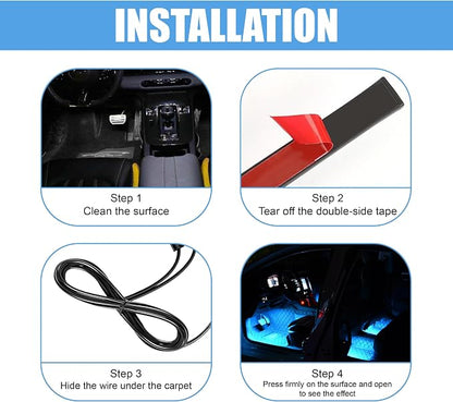 Car LED Strip Light, 24 LED RGB Neon Auto Interior Atmosphere Lights, 12V USB Port Under Dash Ambient Night Light, Universal Decorative Lamp Accessory for Car Truck (Ice Blue, USB)