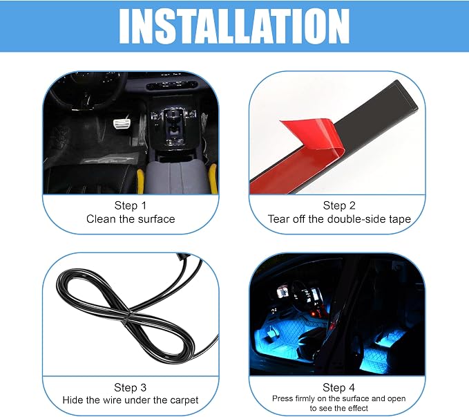 Car LED Strip Light, 24 LED RGB Neon Auto Interior Atmosphere Lights, 12V Cigarette Lighter Under Dash Ambient Night Light, Decorative Lamp Accessory for Car Truck (Ice Blue, Cigar Lighter)