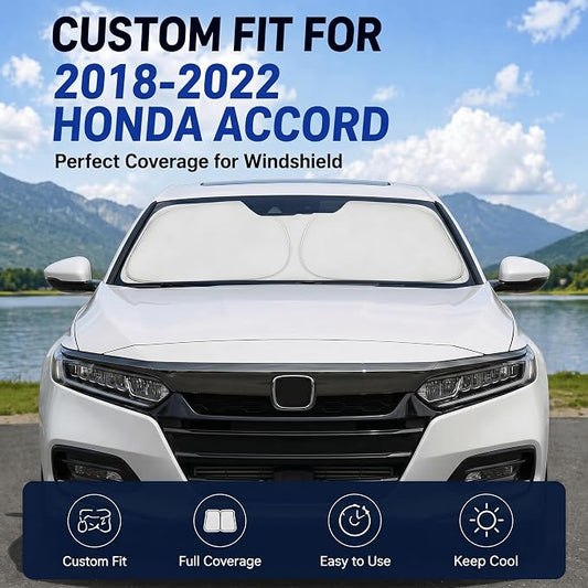 Custom Fit Windshield Sun Shade for onda Accord 2018-2022 | Custom Fit Windshield Cover, Blocks UV Rays, Double-Layer Heat Shield, Durable Frame, Easy Fold & Storage