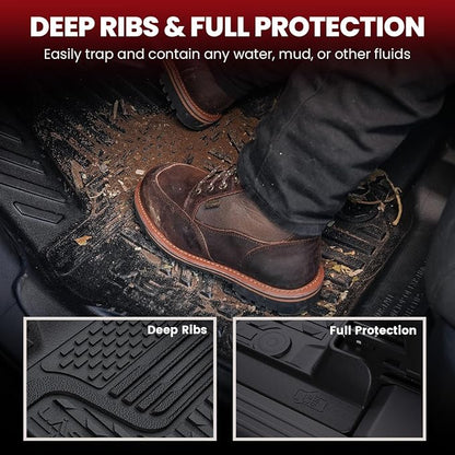 LASFIT Floor Mats for Ram 1500 2013-2018 & 1500 Classic 2019-2024 Quad Cab Bench Seat(Not for Bucket Seat/Crew Cab/New Body), All Weather TPE Custom Fit Car Mats Floor Liners 1st & 2nd Row, Black