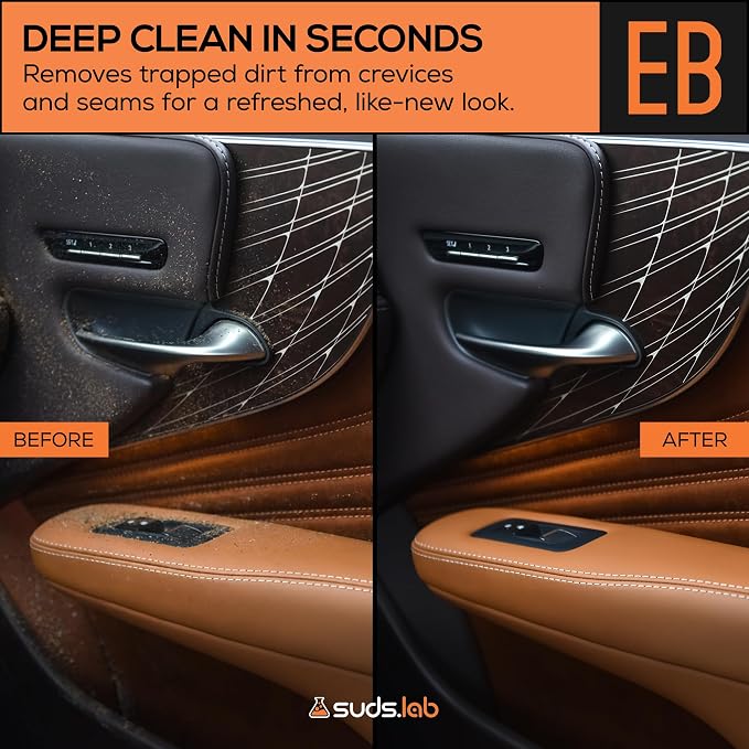 Suds Lab Elite-Bristle Boar’s Hair Car Detailing Brush – Deep Cleaning Car Detail Brush with Stand – Metal-Free, High Absorbency Detailing Tool for Scratch-Free Interior & Exterior