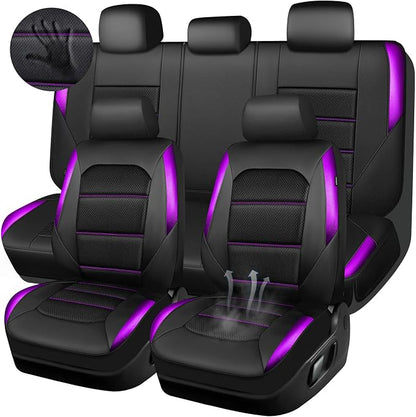 CAR PASS Memory 3D Foam Car Seat Covers Full Set,Breathable Mesh Thick Seat Covers for Car,Purple Metal Film Leather Seat Covers,Universal Automotive Comfort for SUVs Trucks,Black Purple