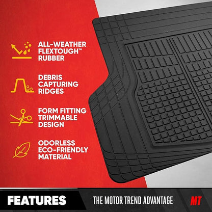 Motor Trend FlexTough LITE Rubber Car Mats Full Set with Cargo Liner - All Weather Floor Mats for Cars & SUVs - Automotive Waterproof Black Car Floor Mats for Cars Accessories Universal Trim-to-Fit