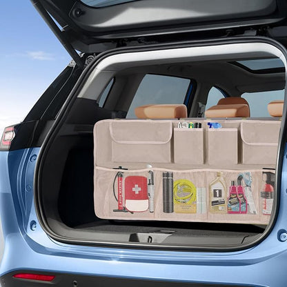 Car Trunk Organizer and Storage, Large Capacity Backseat Hanging Storage Accessories, Backseat Car Organizer for SUV/MPV/Truck (Khaki)