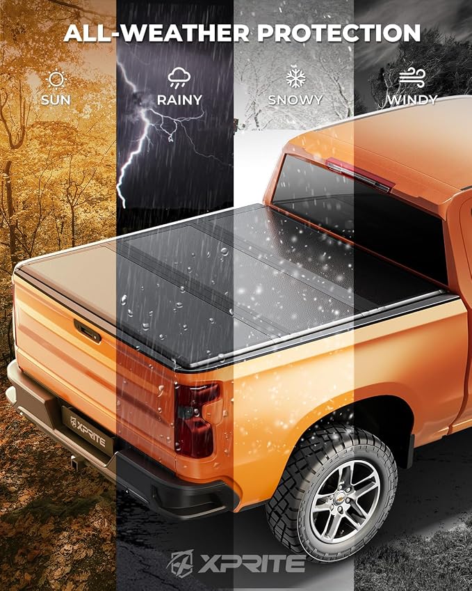 Xprite FRP Hard Tri Fold Truck Bed Tonneau Cover Compatible with Chevrolet Silverado/GMC Sierra 1500 LT 2014-2026 Chevy Silverado Bed Cover 6.6FT (79.4")