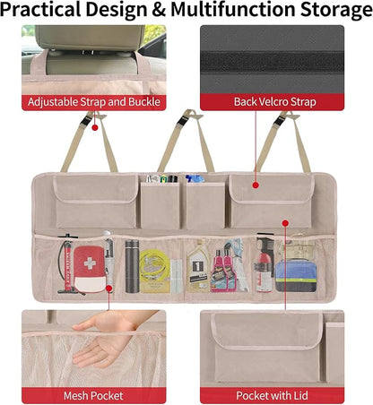 Car Trunk Organizer and Storage, Large Capacity Backseat Hanging Storage Accessories, Backseat Car Organizer for SUV/MPV/Truck (Khaki)