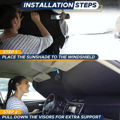 EcoNour Car Windshield Sunshade | Blocks 99% Heat & Keeps Interior Cool | Universal Fits Cars, SUVs, Trucks | Automotive Sun Screen, Visor & Car Accessories for Summer | Medium (64x32 Inches)