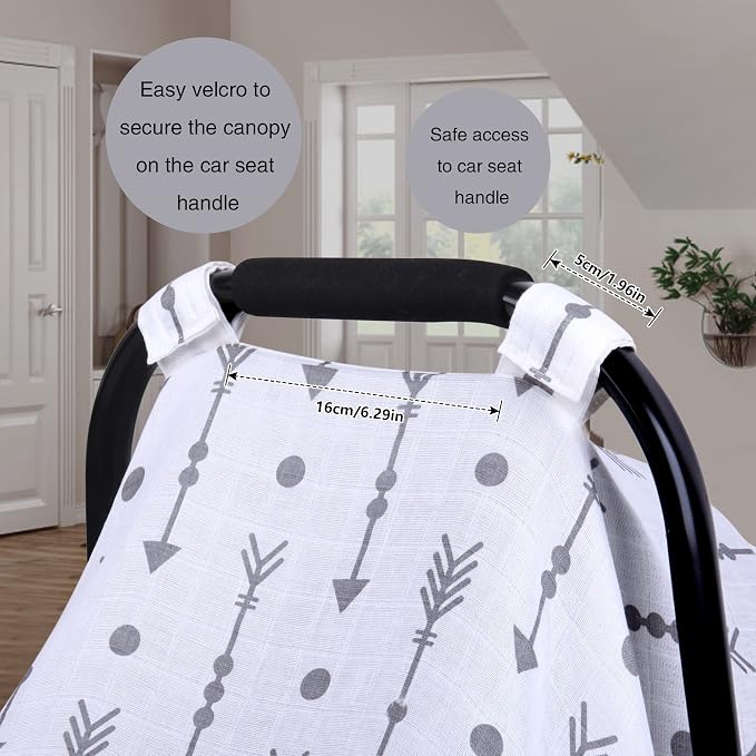 Rquite Car Seat Cover Baby for Boys Girls, 100% Muslin Cotton Infant Carseat Canopy, Soft Breathable Stroller Sun Shade & Newborn Shower Gift, Large Size Universal Fit Summer, Hot & Warm Weather